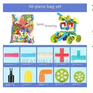 50pcs Creative Pipe Building Blocks Toy Set for Kids