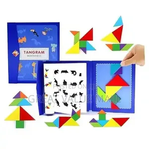 Wooden Tangram Magnetic Puzzle With Book | Jigsaw Shapes With Solution