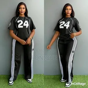 Trendy Women's 2-Piece Jersey T-Shirt Wide-Leg Tracksuit Set