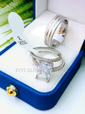 Pure Steel Wedding and Engagement Rings Set