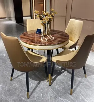 Round Marble Top Dining Table Set by 4-Seater
