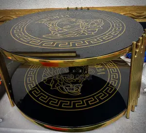 Luxury Versace-Style 2-Tier Glass Center Table (Gold Black)