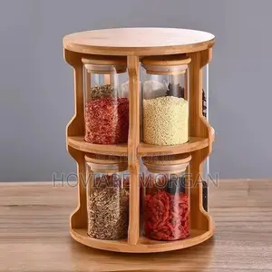 Bamboo Spice Rack With Glass Set Rotating