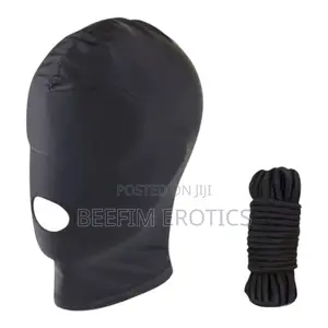 Black Full-Face Hood Mask BDSM Rope Adult Roleplay Flogger Set