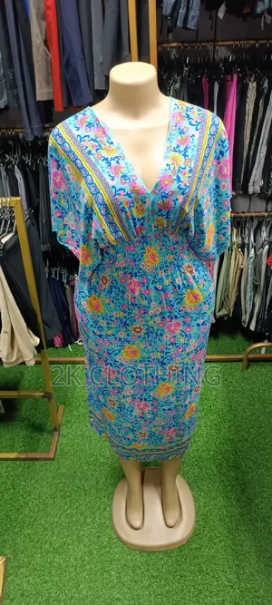 Turquoise Floral Kaftan Dress