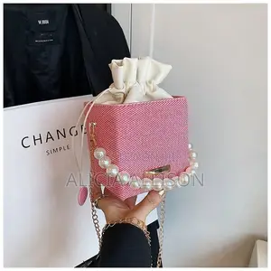 Stylish Mini Bucket Bag With Pearl Handle Drawstring