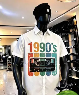 Men's Retro 1990s Cassette Tape Button-Up Shirt.