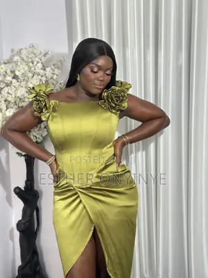 Stunning Sexy Olive Green Statement Front Slit Dress