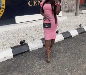 Gorgeous Pink Bodycon Party Midi Dress With Statement Ruffle Sleeves