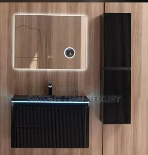 Luxury Black Single Cabinet With Led Magnify Mirror