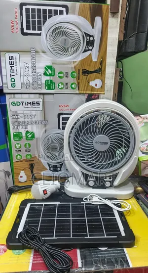 GDTimes 8" Rechargeable Fan With Solar Panel LED Light