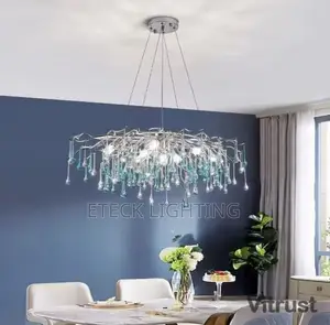 Light Luxury LED Blue Handcrafted Glass Chandelier Nordic Living Room