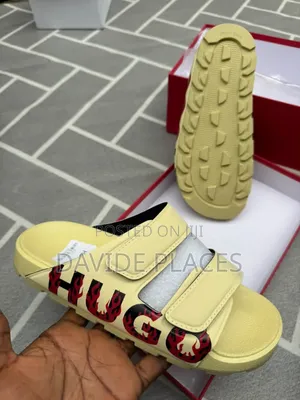 Hugo Boss Double Flame Strap Unisex Slide Yellow With Red Flame Design