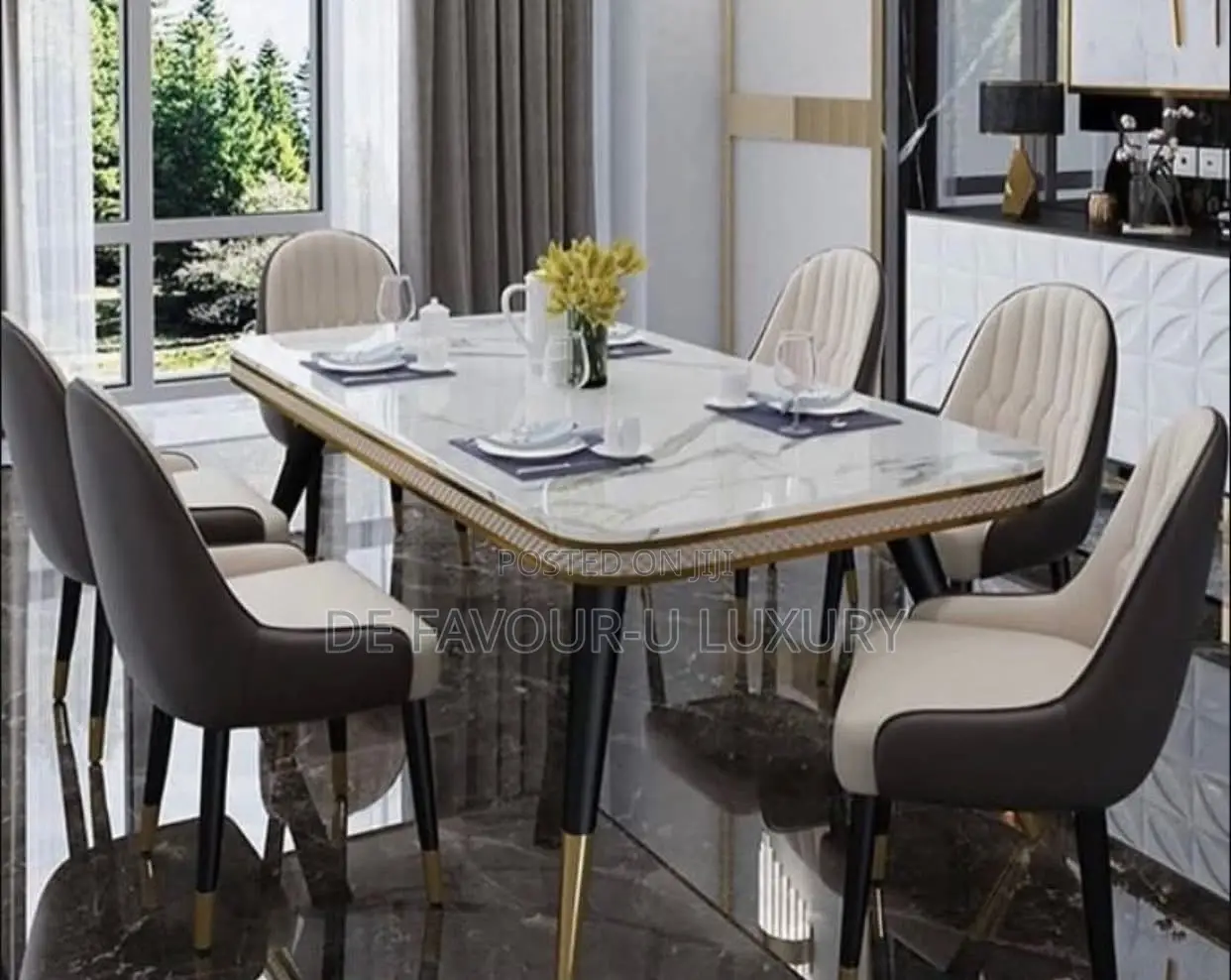 Marble Dining Table by 6 Chairs.