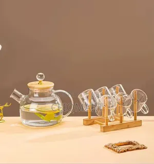 Glass Teapot Set With 6 Cups Stand - Heat Resistant Borosilicate Set