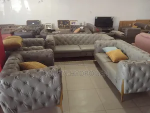 Modern Gray Chesterfield Sofa Set - Luxury Tufted Living Room Couch