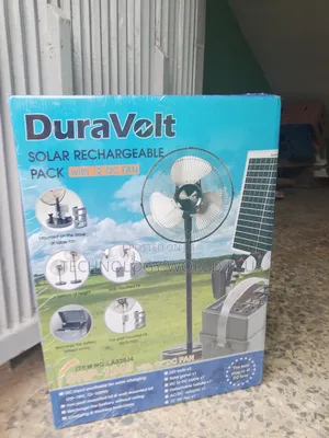 Duravolt Solar Rechargeable +12" DC Fan for Refreshing Airflow