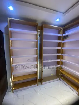 Modern Wooden Reception Counter Desk / Display Shelves With Led Light