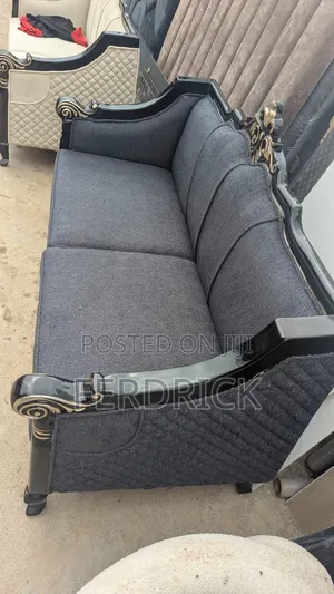 Embroided Set of Fluffy Fabric Sofas