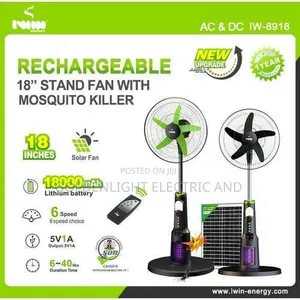 18-Inch Iwin Solar Rechargeable Standing Fan With Mosquito Repellent