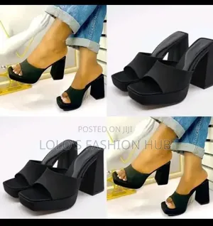 Women’s Platform Block Heel Open-Toe Mule Sandals – Black