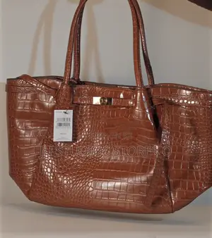 Next Brown Glossy Croc-Embossed Belted Tote Bag