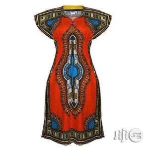 African Print Traditional Midi Dress - Orange