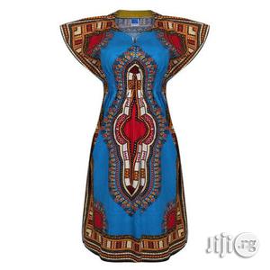 African Print Traditional Midi Dress - Light Blue