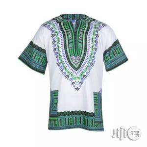 African Print Traditional Danshiki - White Green