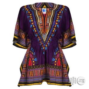 African Print Traditional Danshiki for Her - Purple Yellow