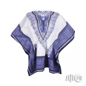 African Print Traditional Danshiki for Her - White Blue