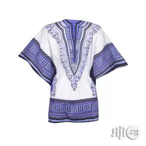 African Print Traditional Danshiki for Her - White Blue