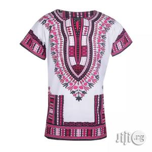 African Print Traditional Danshiki -White Pink