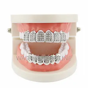 Hip-Hop Rhinestone Plated Teeth Grills -Silver