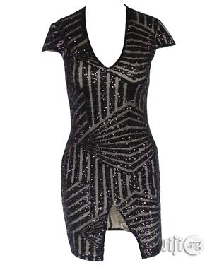 Women's Deep V Sexy Dress Short Sleeve Sequin Dress