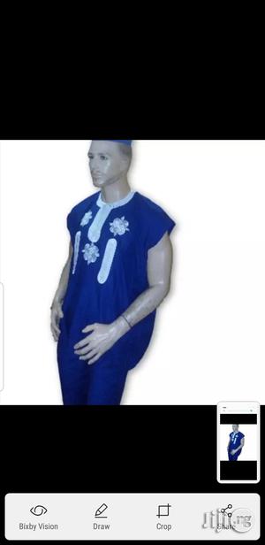 Men's Danshiki Native - Royal Blue With White Embroidery