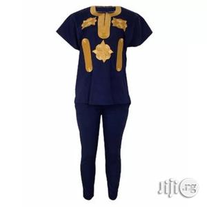 Navy Blue Asukuo Dansiki With Gold Embroidery for Her