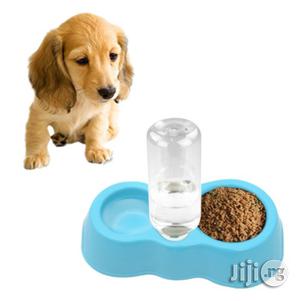 Dog Cat Food Dish + Drinking Water Double Bowls With Automatic Water Dispenser