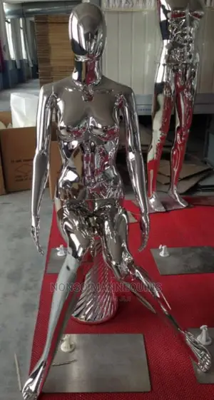 Sitting Down Gold and Silver Chrome Female Mannequin
