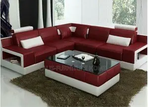 L-Shape Sofas Chair. Color: Dark Red