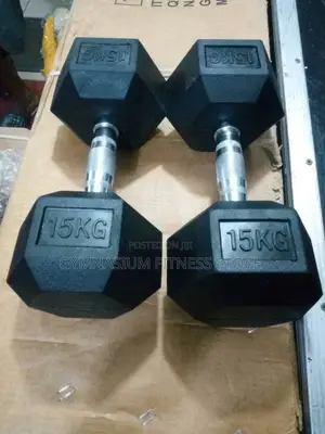 Pair of 15kg Hexagon Dumbbell Rubber Head