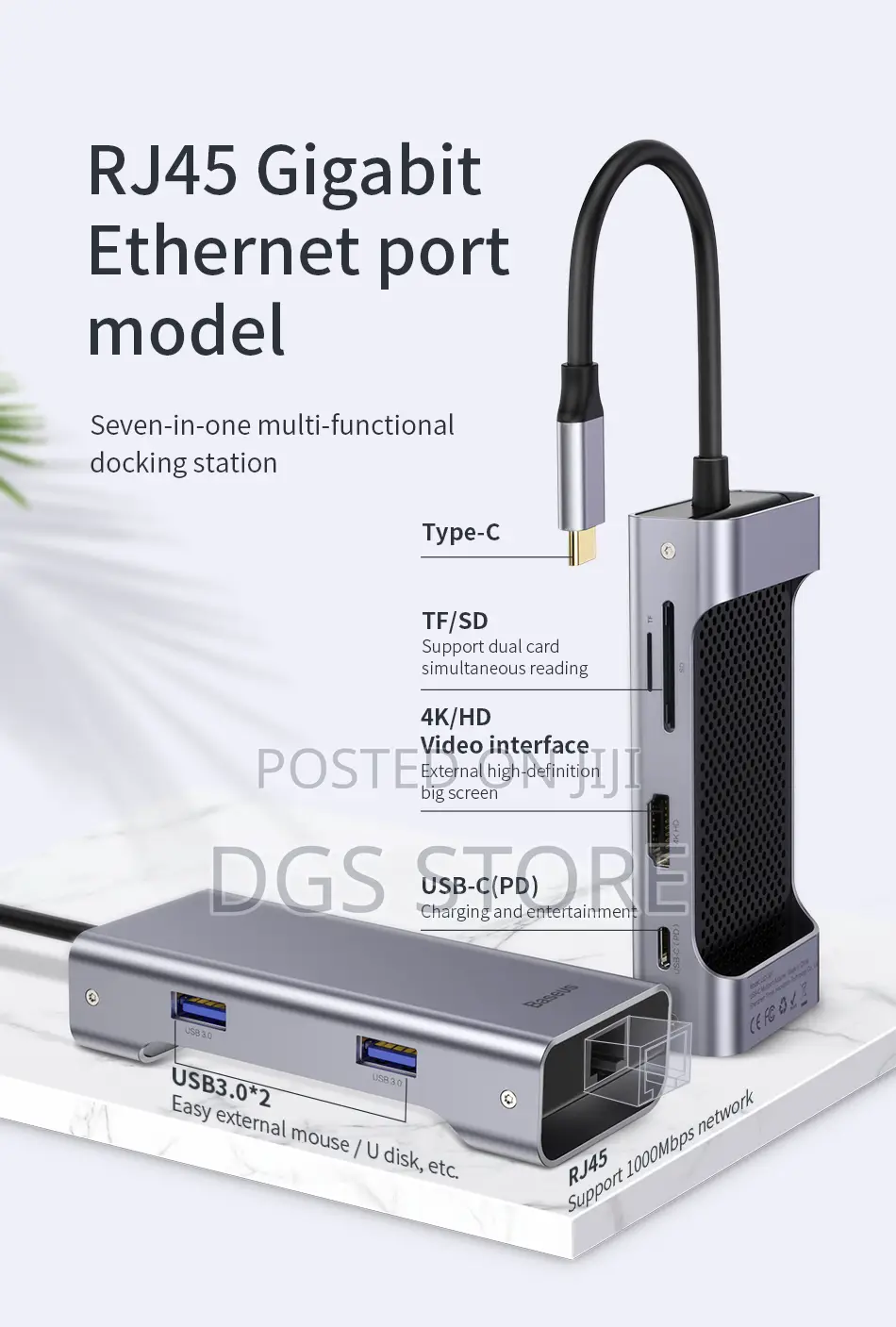 Baseus Square Desktype C Multi-Functional Hub Usb 3.0 *2RJ45