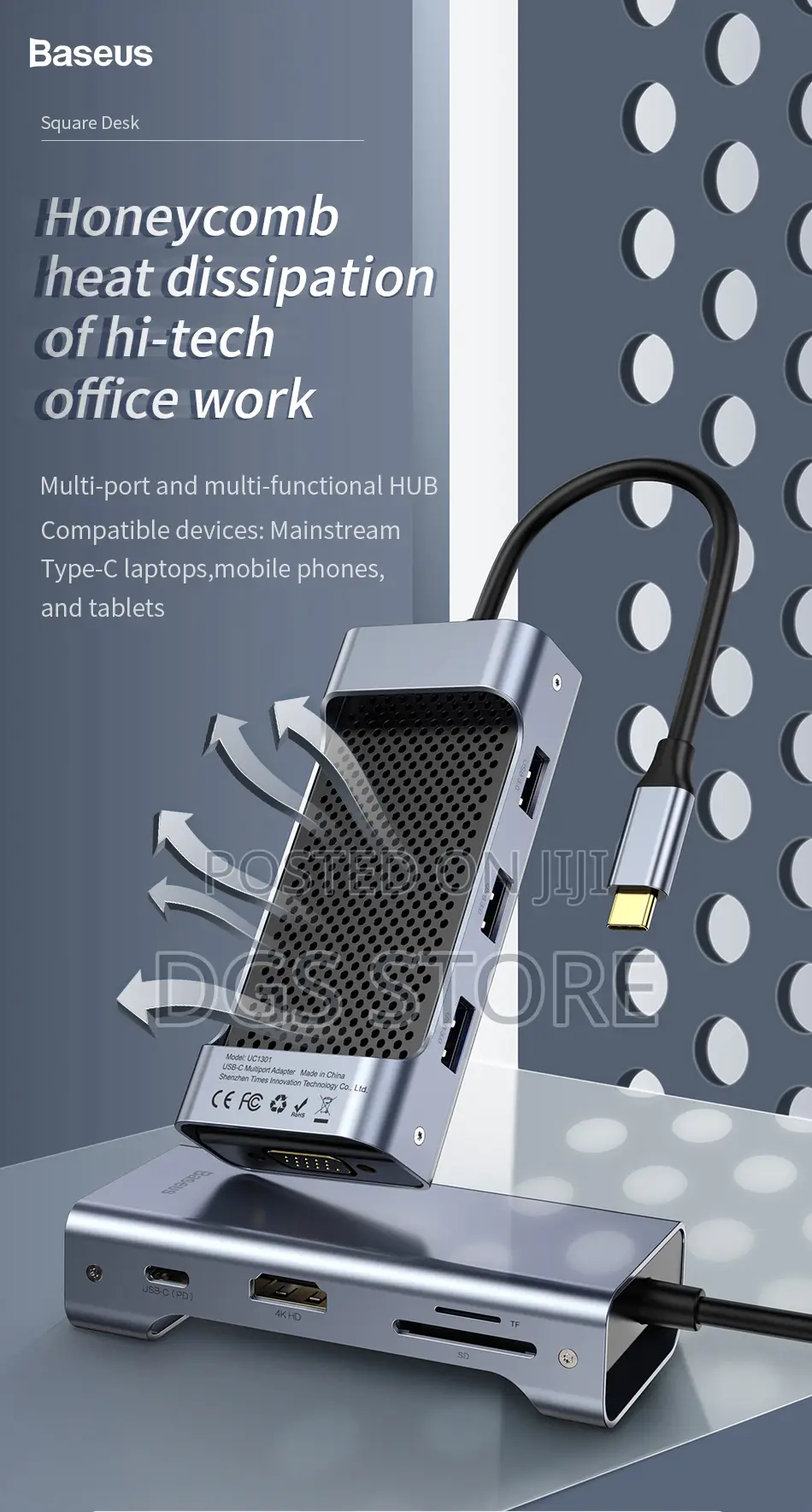 Baseus Square Desktype C Multi-Functional Hub Usb 3.0 *2RJ45