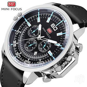 Black Leather Minifocus Wrist Watch