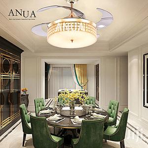 LED Crystal Chandelier Invisible Fan Leaf Remote Control