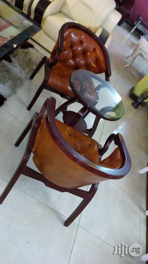 Set Glass Center Table and Wooden Chair
