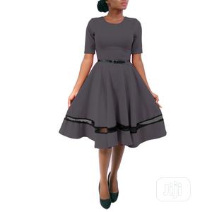 Skater Dress With Net Detail Grey Colour