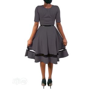 Skater Dress With Net Detail Grey Colour