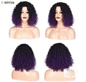 European American Short Curly Black Deep Purple Hair Wigs