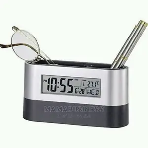Oval Desk and Pen Stand With Digital Clock